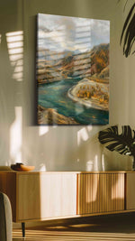 Whispering Autumn River landscape canvas print, on wall, lifestyle preview