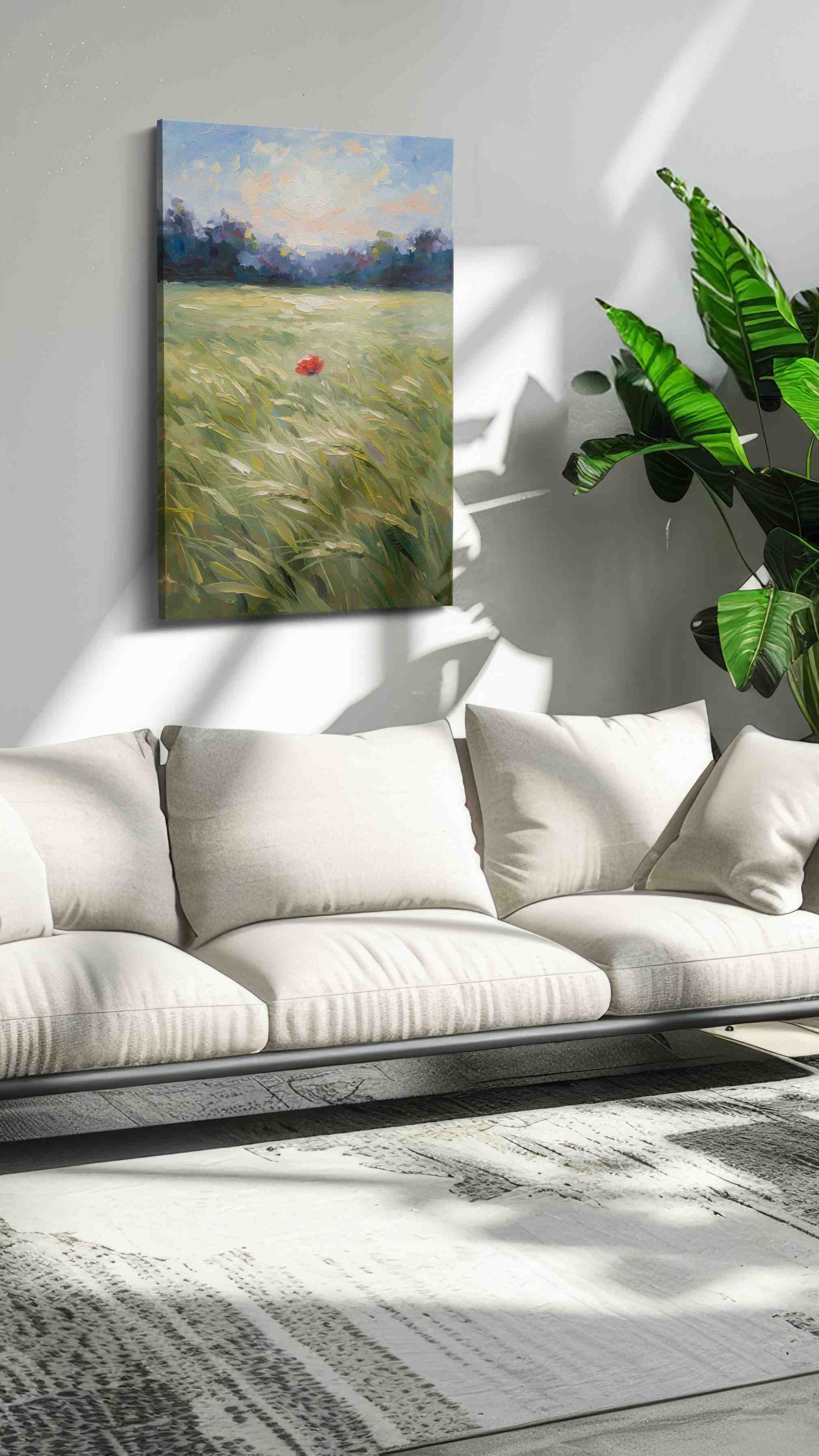 Whispering Field's Solitude landscape canvas print in a hung canvas mockup