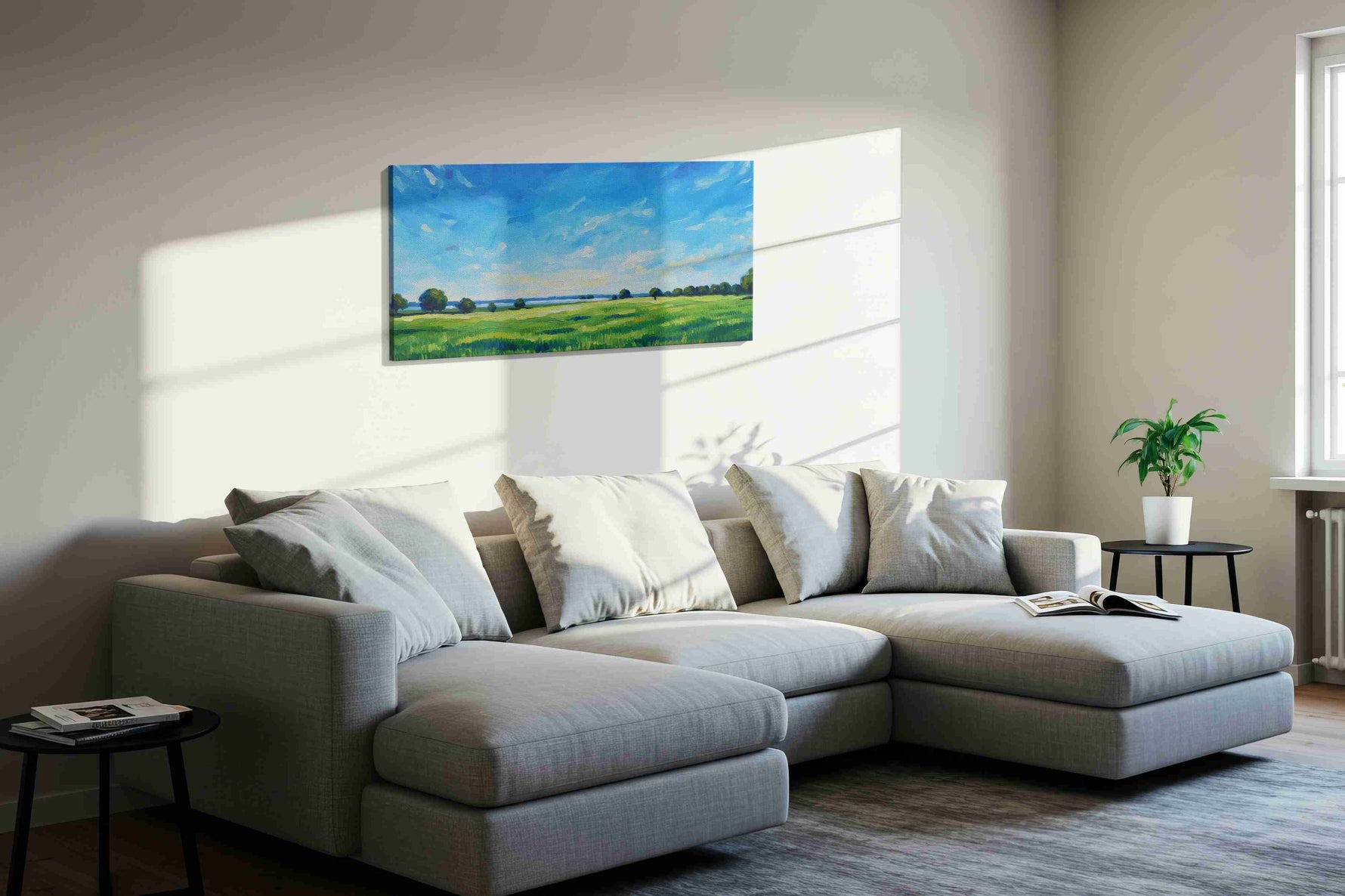 Whispering Fields of Summer landscape canvas print, displayed in a living room