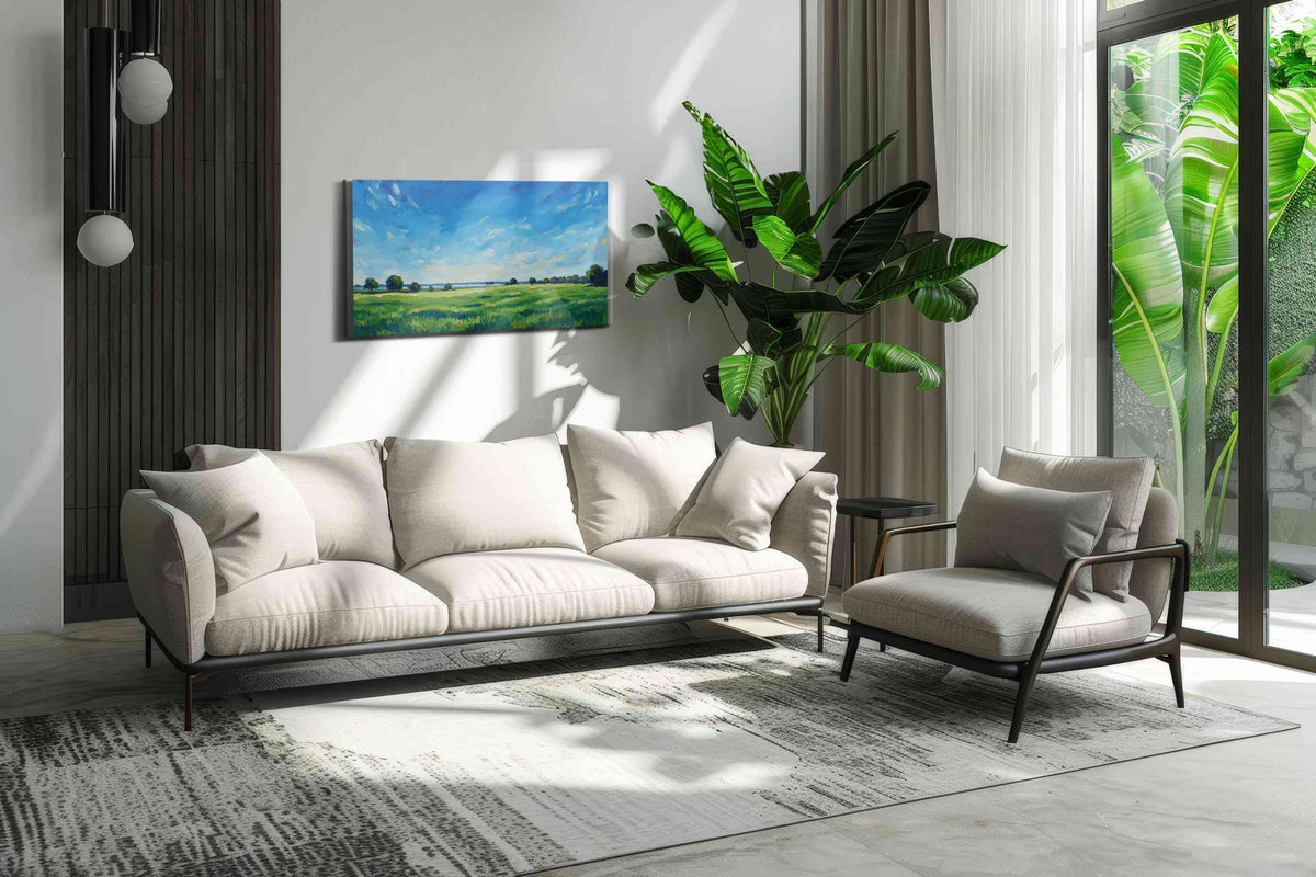 Whispering Fields of Summer landscape canvas print in a hung canvas mockup