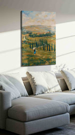 Whispering Fields of Tuscany landscape canvas print, displayed in a living room
