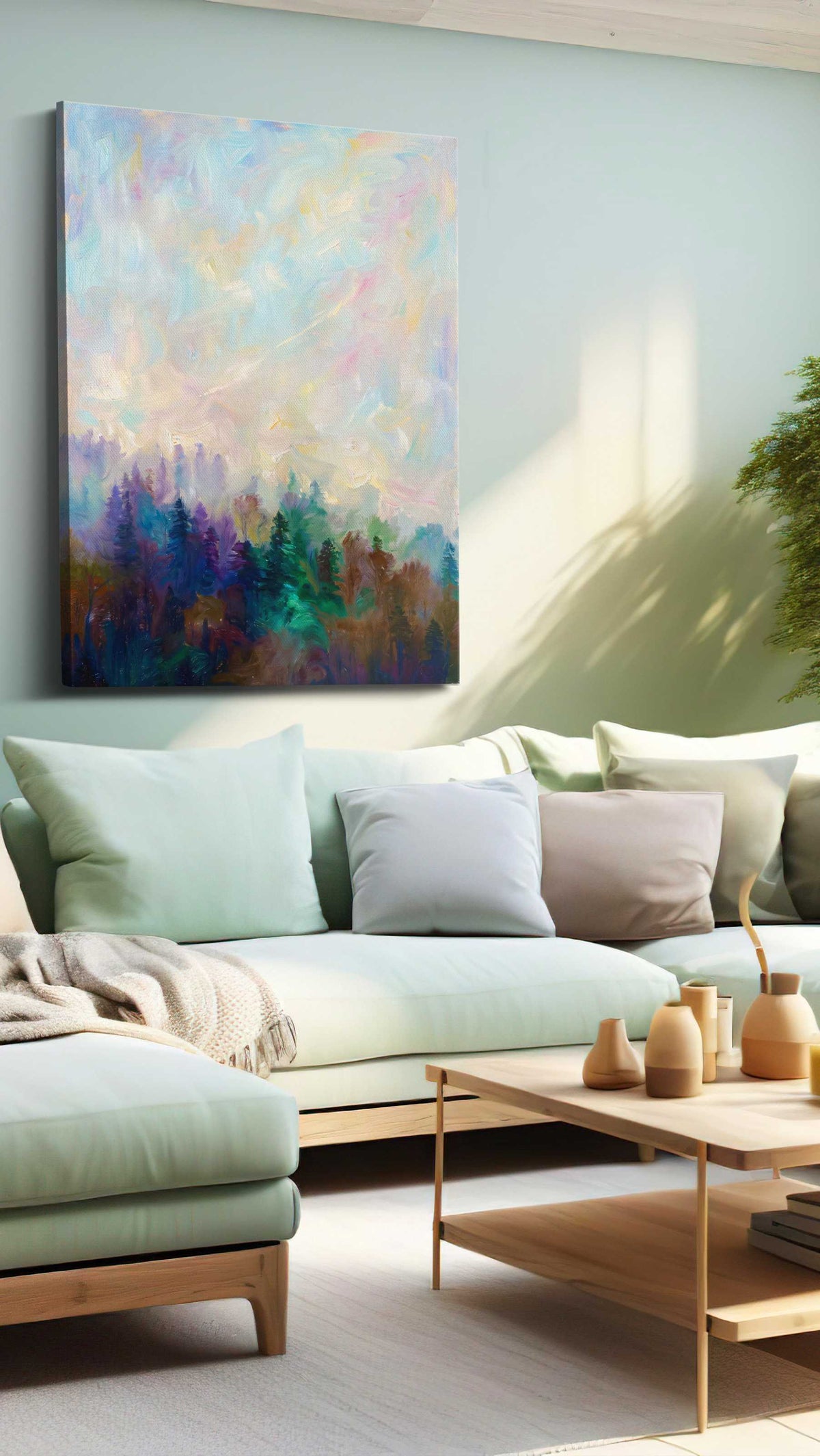 Whispering Forest Horizon landscape canvas print, hanging on wall