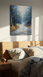Whispering Forest Pathway landscape canvas print, displayed in a bedroom