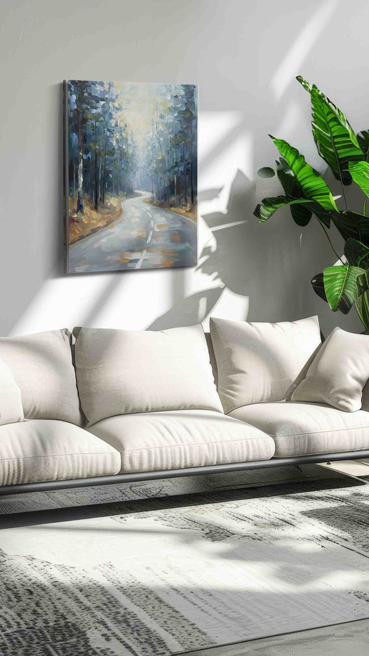 Whispering Forest Pathway landscape canvas print in a hung canvas mockup