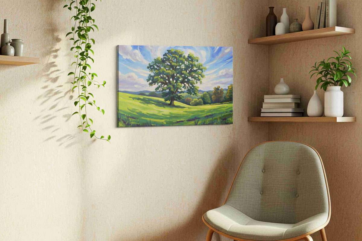 Whispering Meadow Symphony landscape canvas print styled in a living room