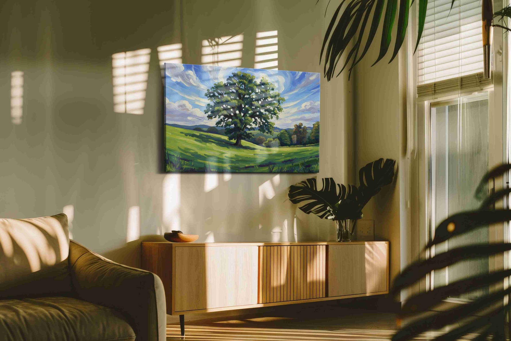 Whispering Meadow Symphony landscape canvas print, hanging on wall