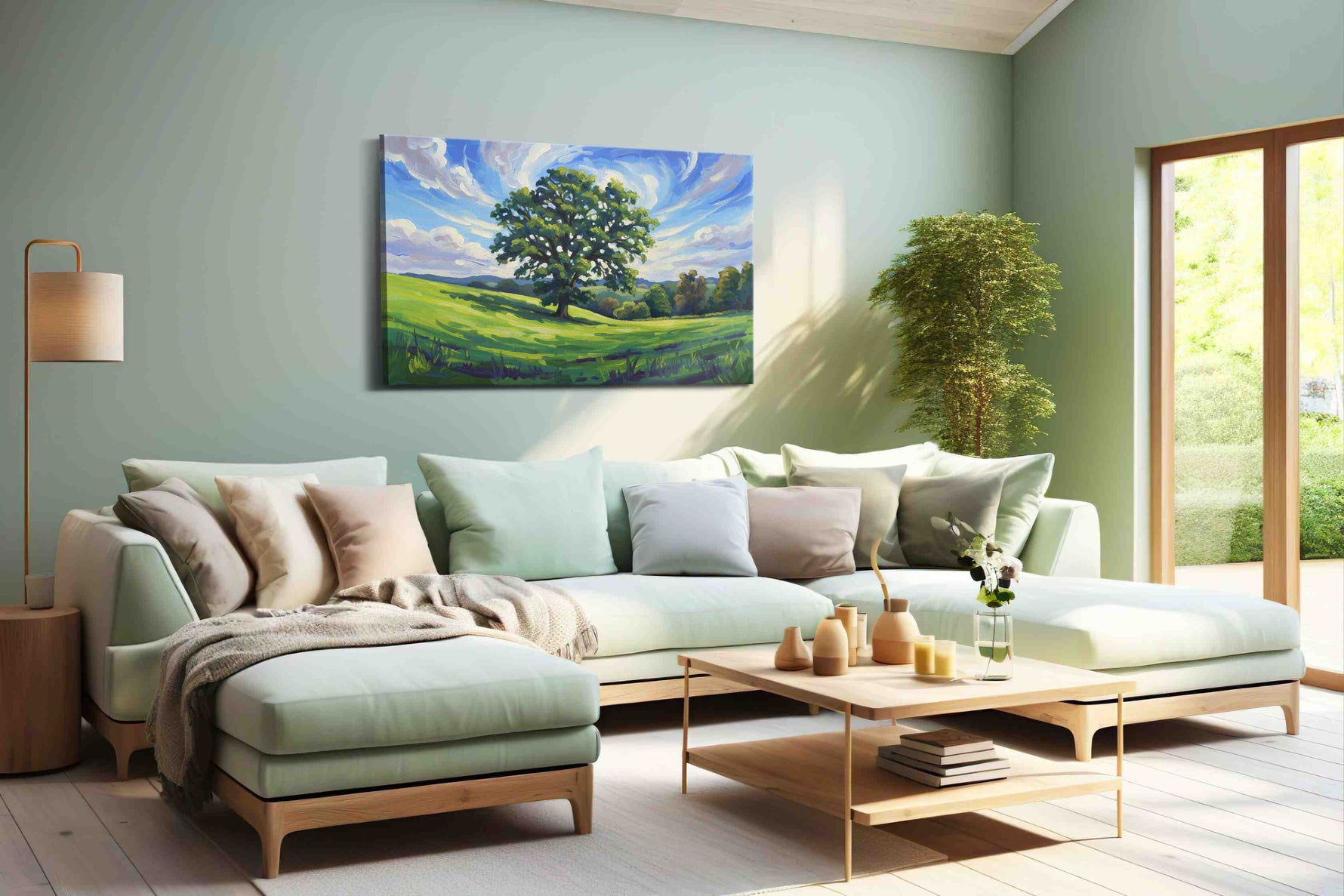 Whispering Meadow Symphony landscape canvas print shown in a wall scene