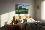 Whispering Pines Fairway landscape canvas print, displayed in a bedroom