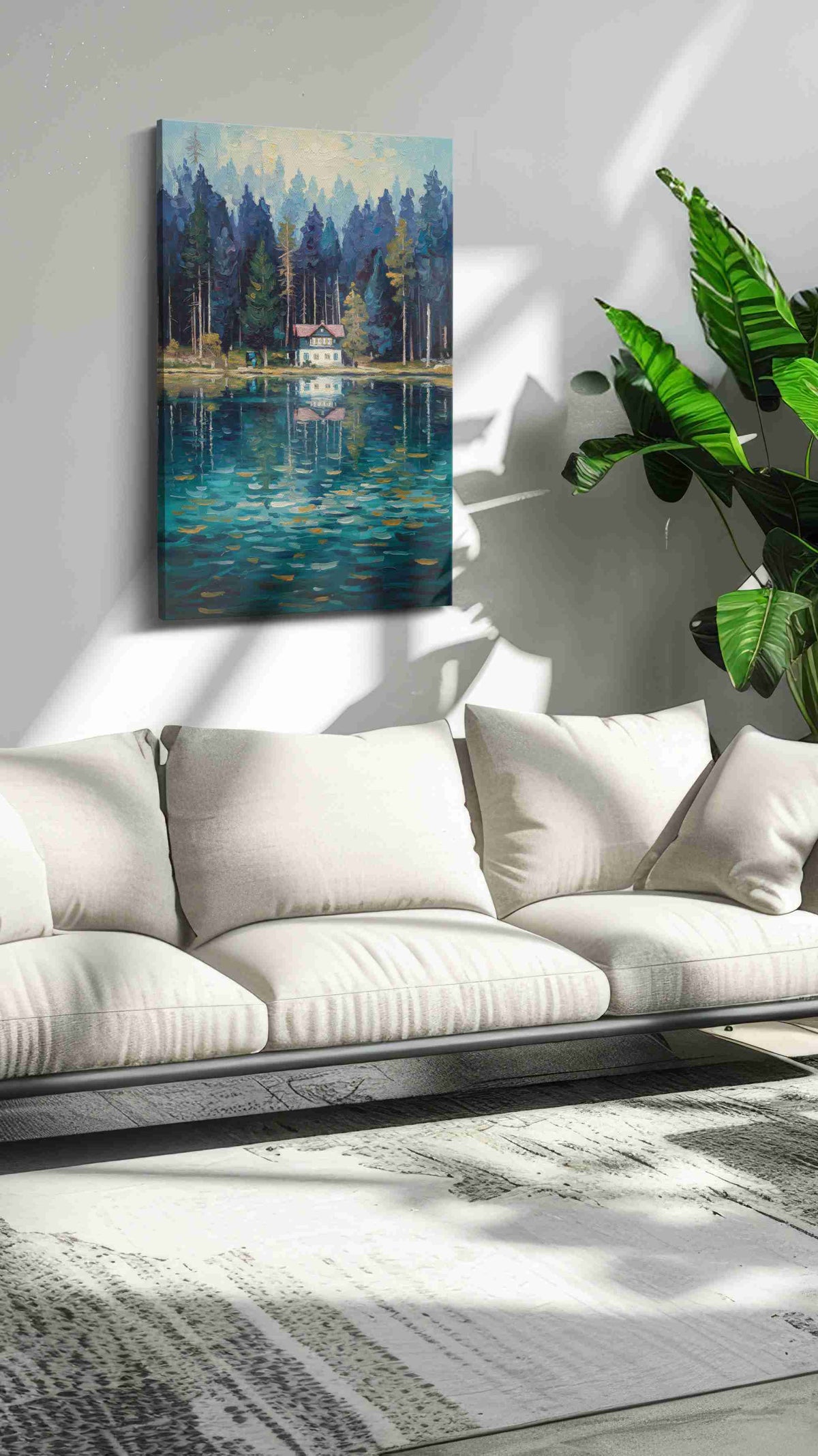 Whispers by the Lake landscape canvas print in a modern interior mockup