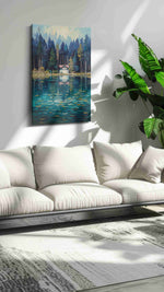 Whispers by the Lake landscape canvas print in a modern interior mockup