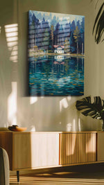 Whispers by the Lake landscape canvas print, on wall, lifestyle preview