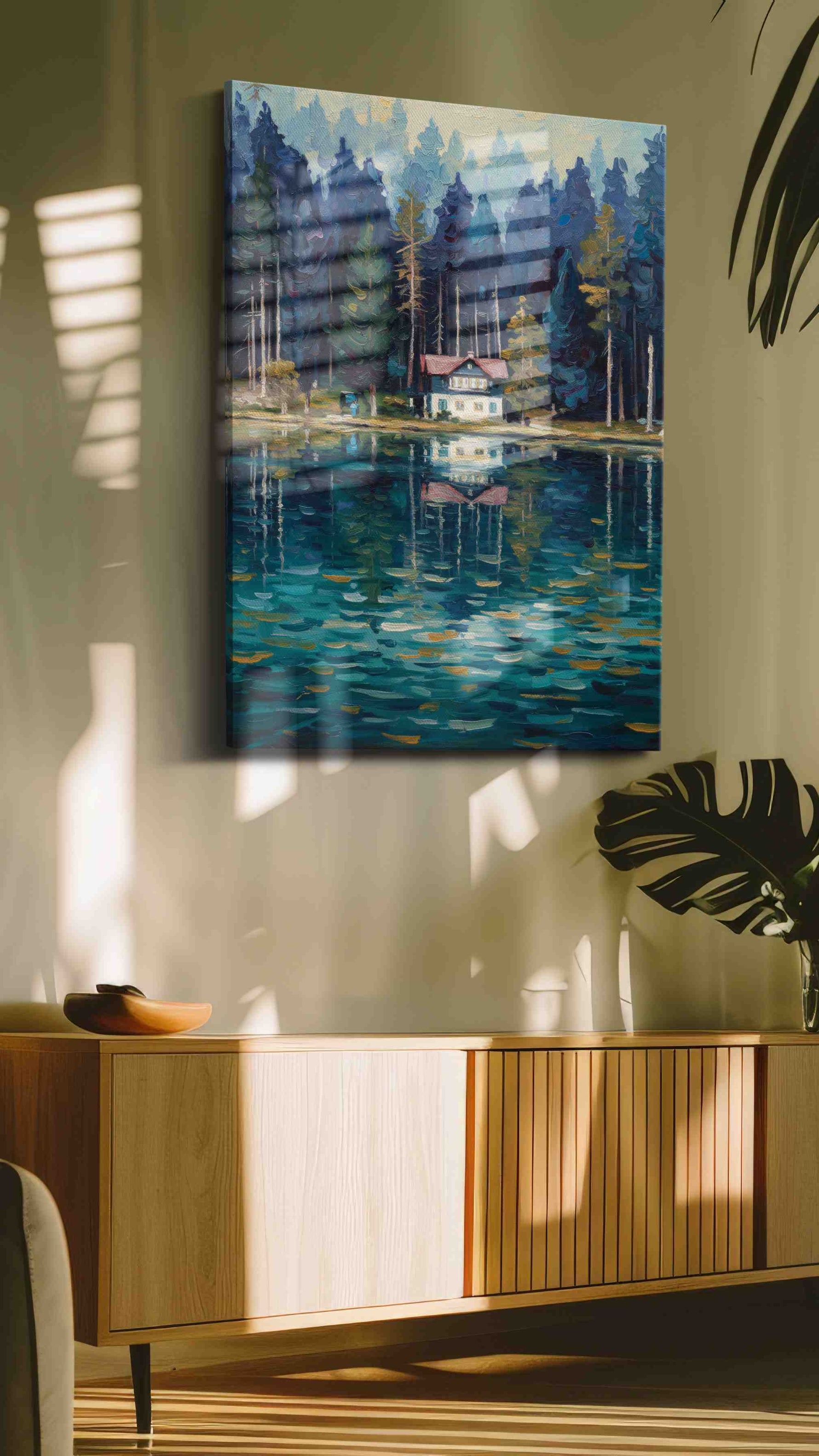Whispers by the Lake landscape canvas print, on wall, lifestyle preview