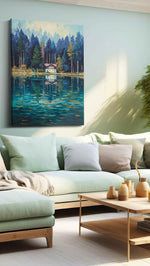Whispers by the Lake landscape canvas print, hanging on wall