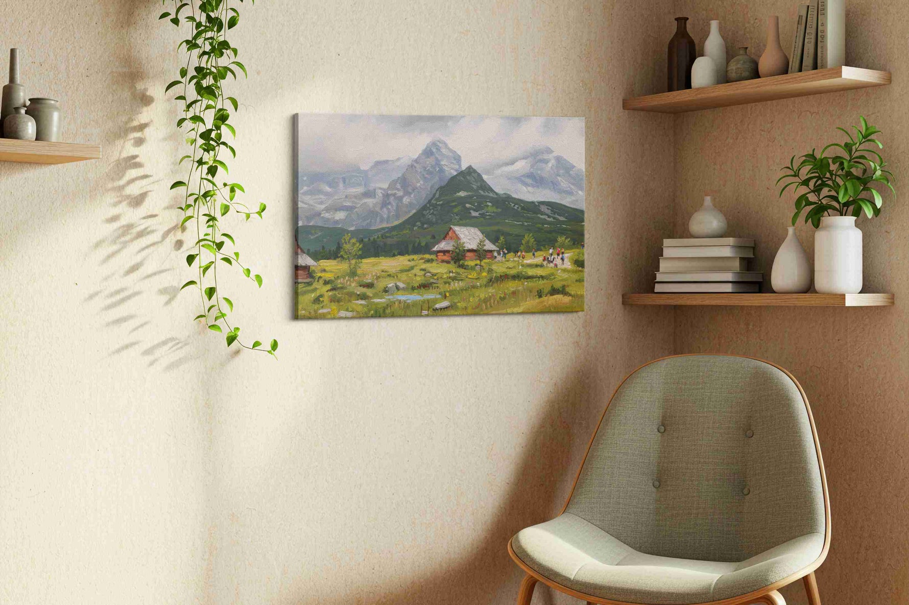 Whispers of Alpine Serenity landscape canvas print, hanging on wall — view 2