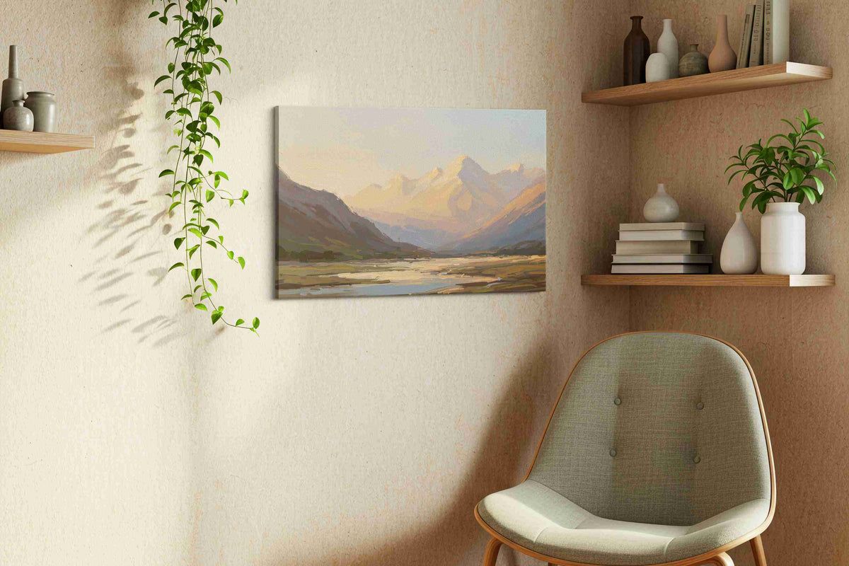 Whispers of Dawn II landscape canvas print in a living room scene