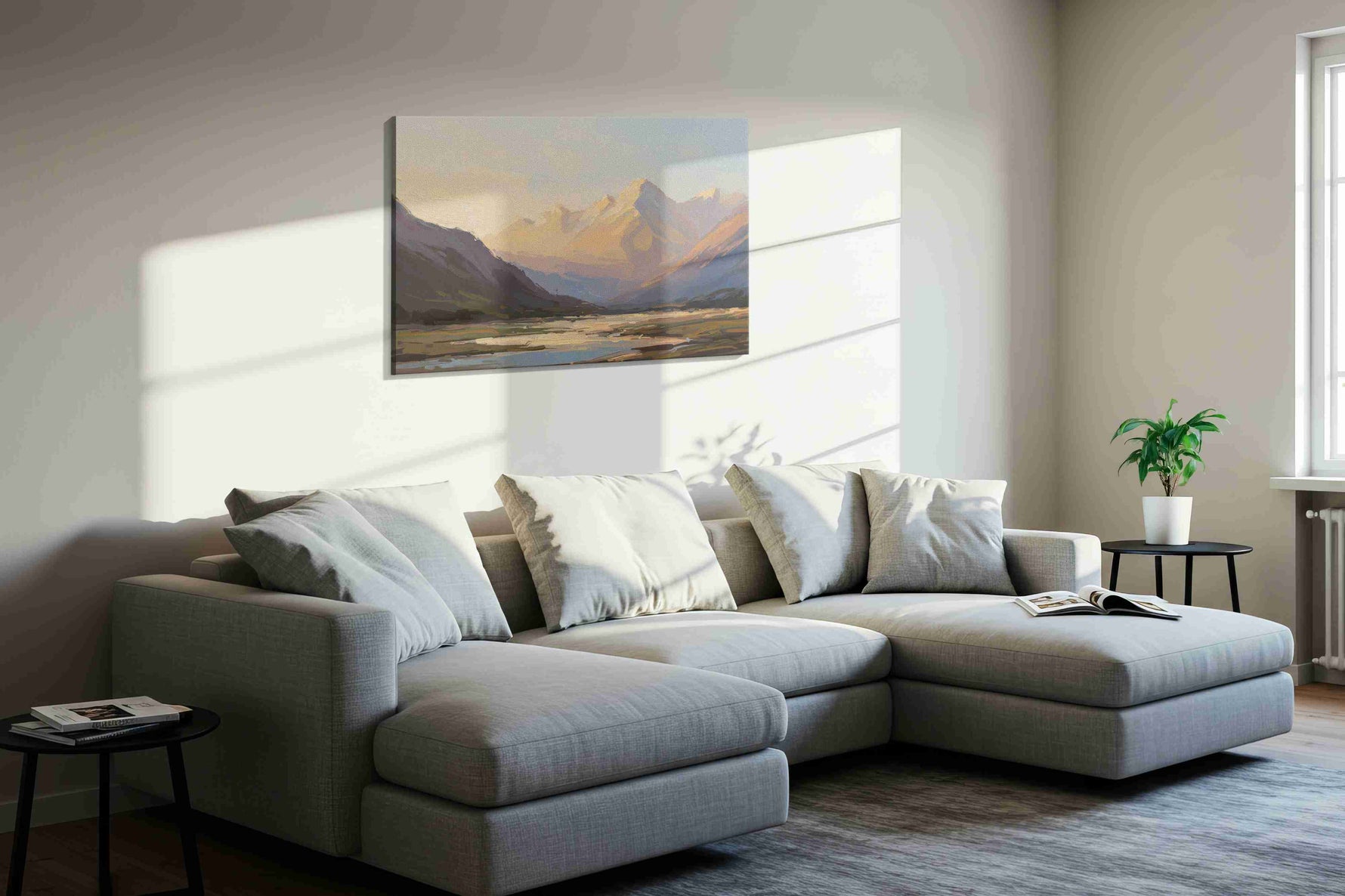 Whispers of Dawn III landscape canvas print, displayed in a living room