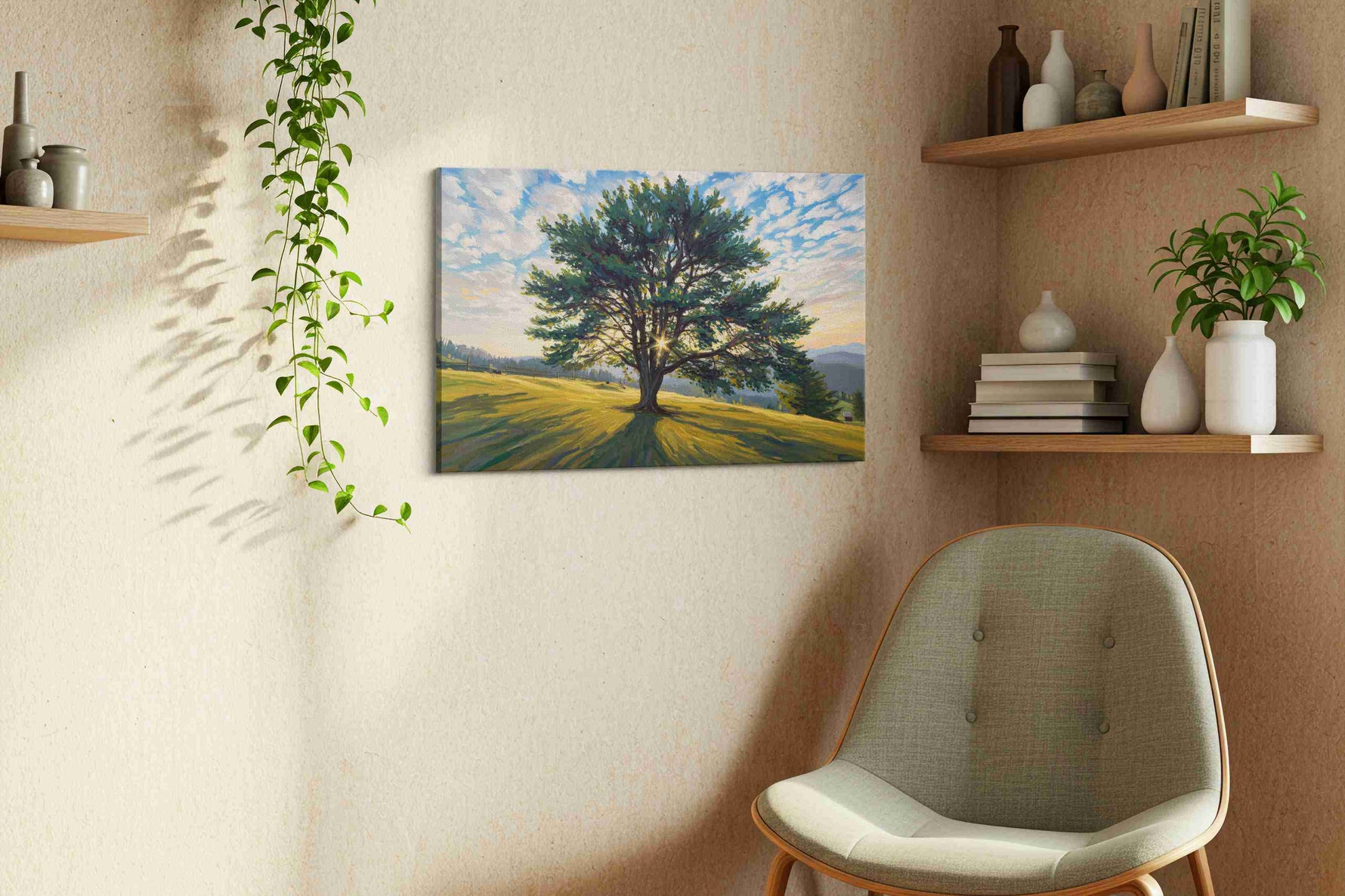 Whispers of Dawn IV nature canvas print, displayed in a living room
