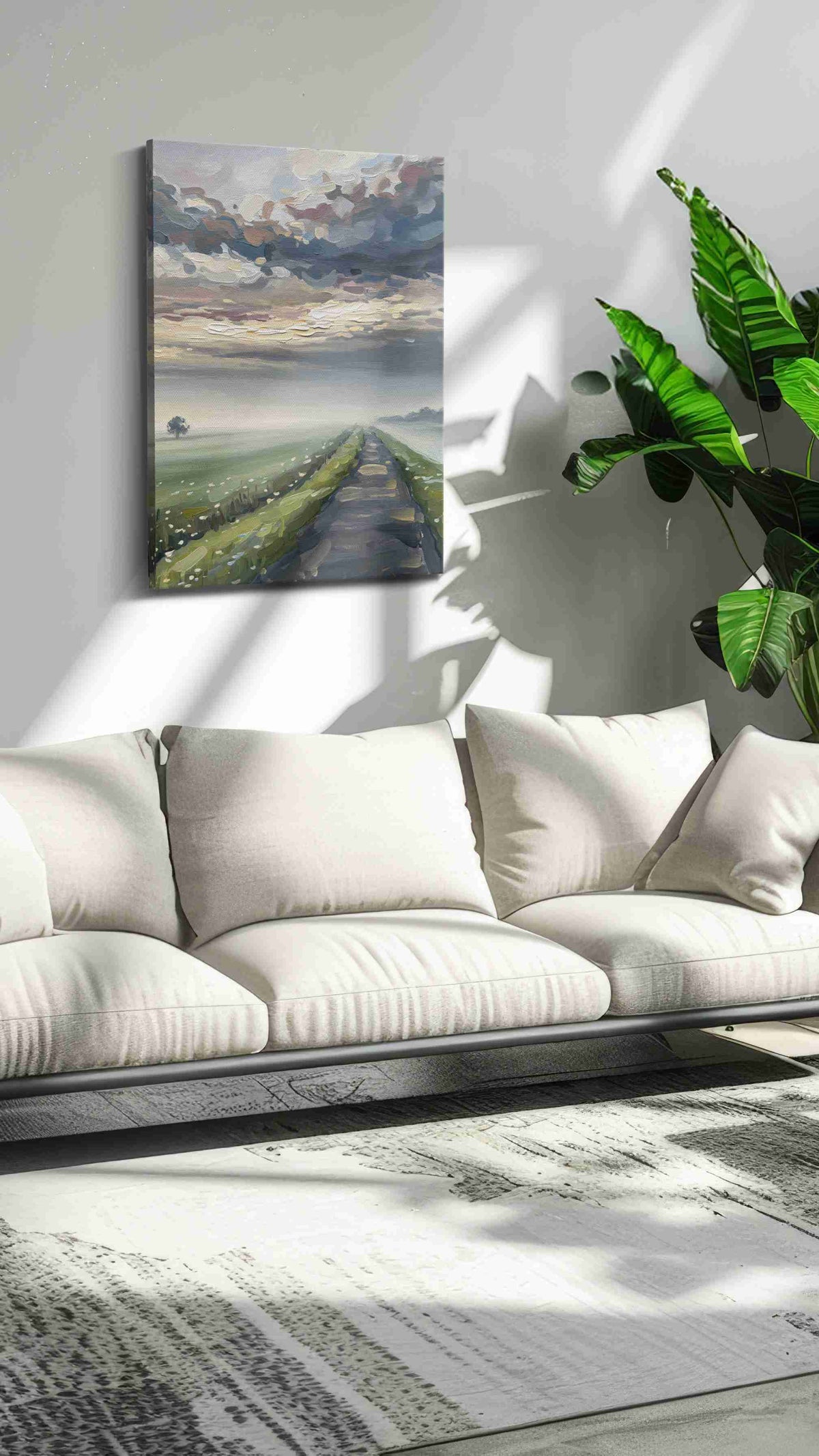Whispers of Dawn's Journey landscape canvas print, on wall, lifestyle preview
