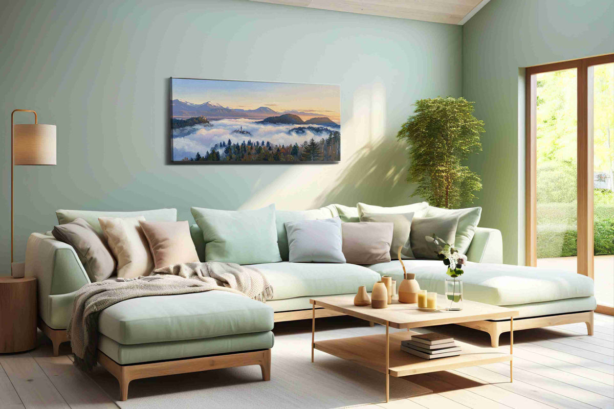 Whispers of Misty Dawn landscape canvas print, hanging on wall
