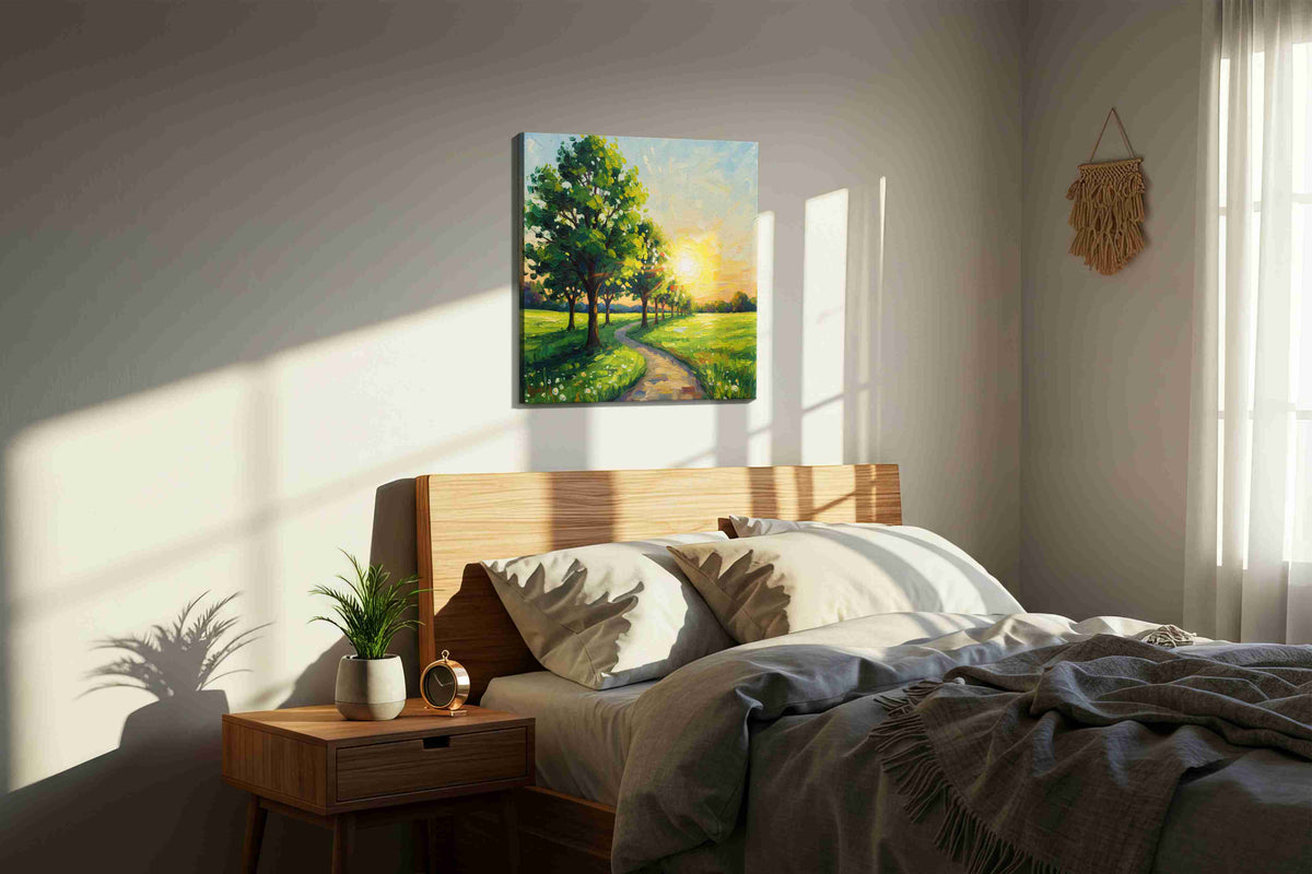 Whispers of Sunset in Spring landscape canvas print, displayed in a bedroom
