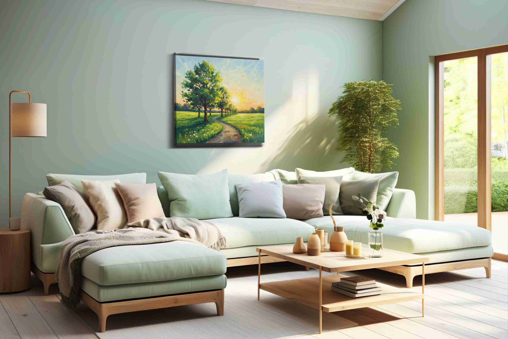 Whispers of Sunset in Spring landscape canvas print shown in a wall scene