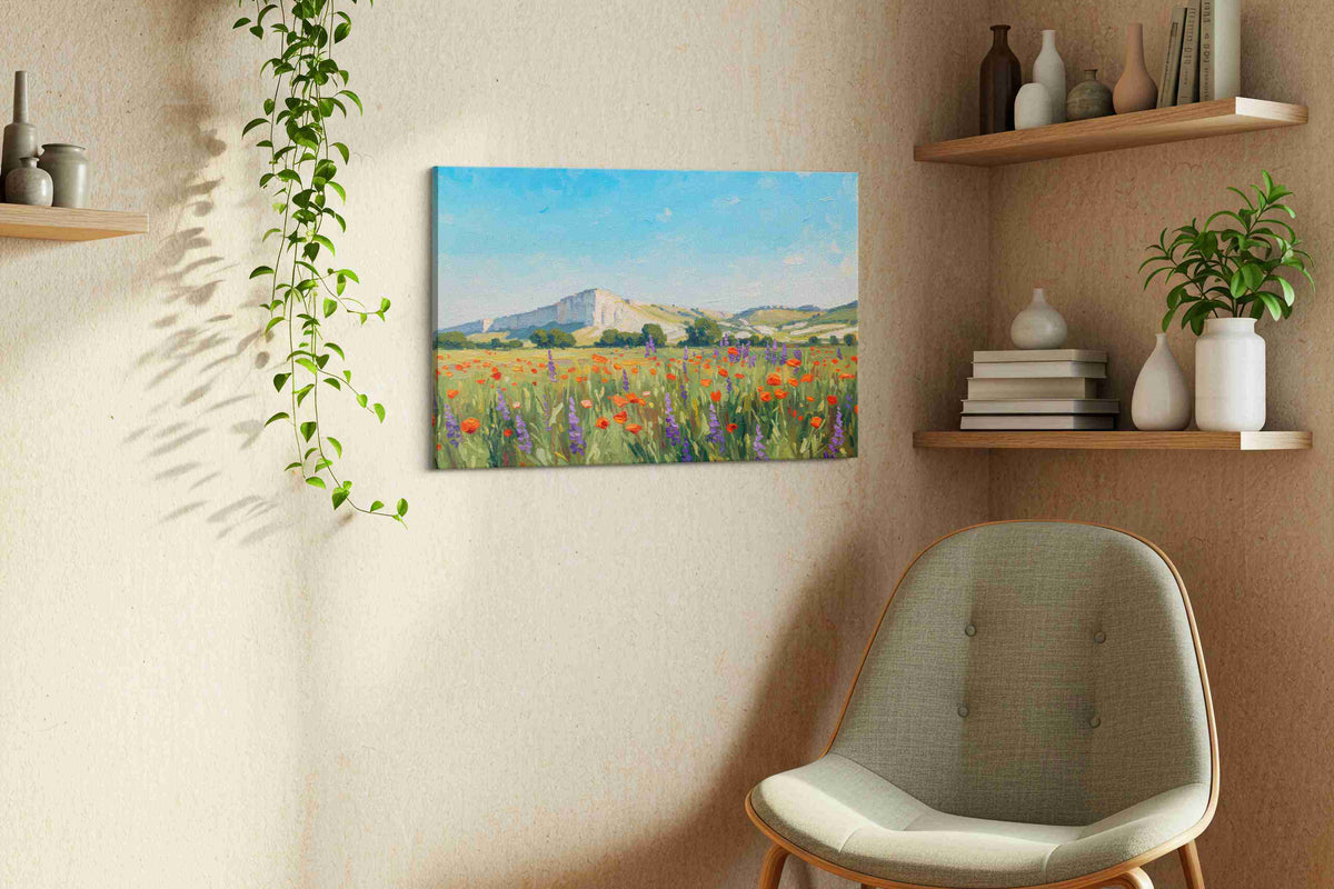 Whispers of Wildflowers landscape canvas print, displayed in a living room