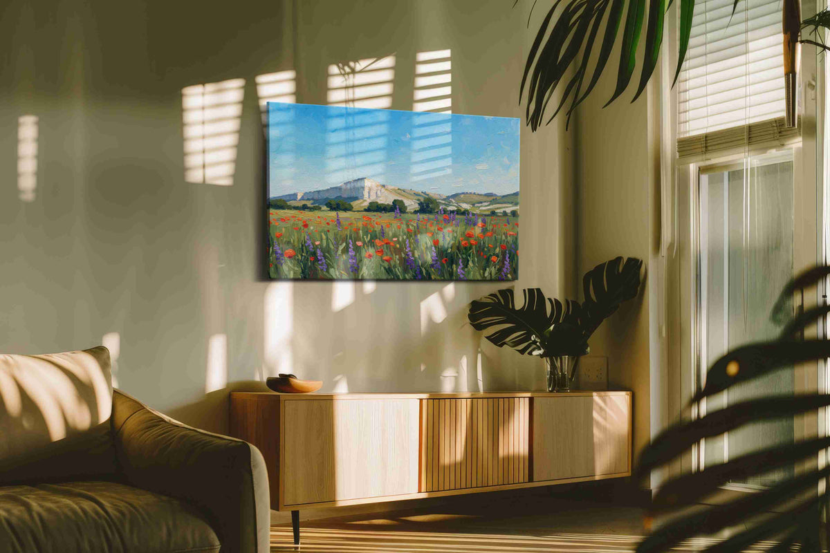 Whispers of Wildflowers landscape canvas print in a hung canvas mockup