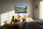 Whispers of a Spring Meadow landscape canvas print, displayed in a bedroom