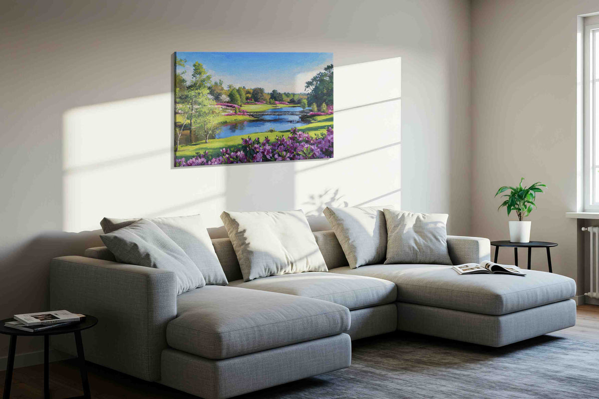 Whispers of a Spring Meadow landscape canvas print, displayed in a living room
