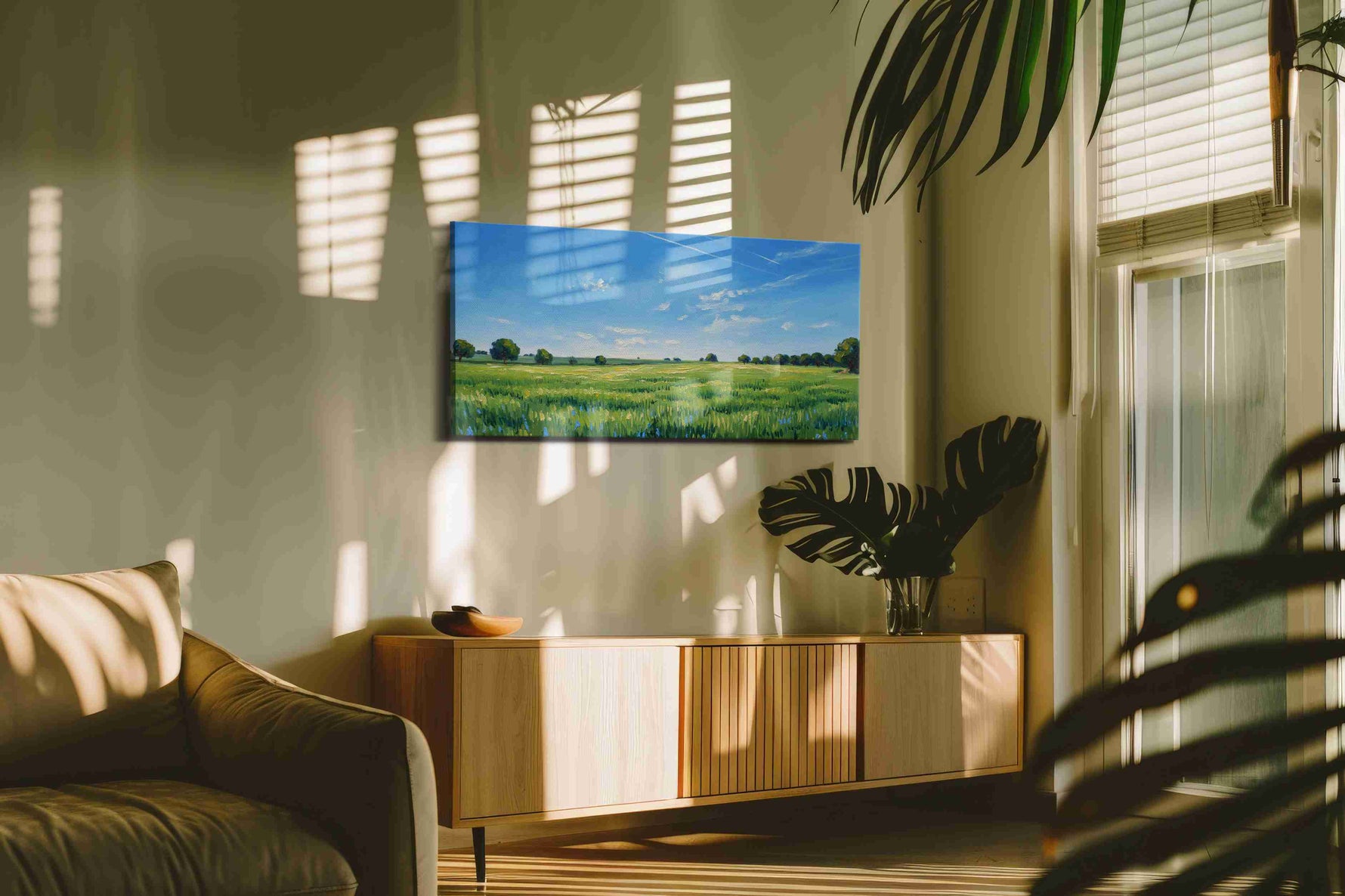 Whispers of a Summer Meadow landscape canvas print in a hung canvas mockup