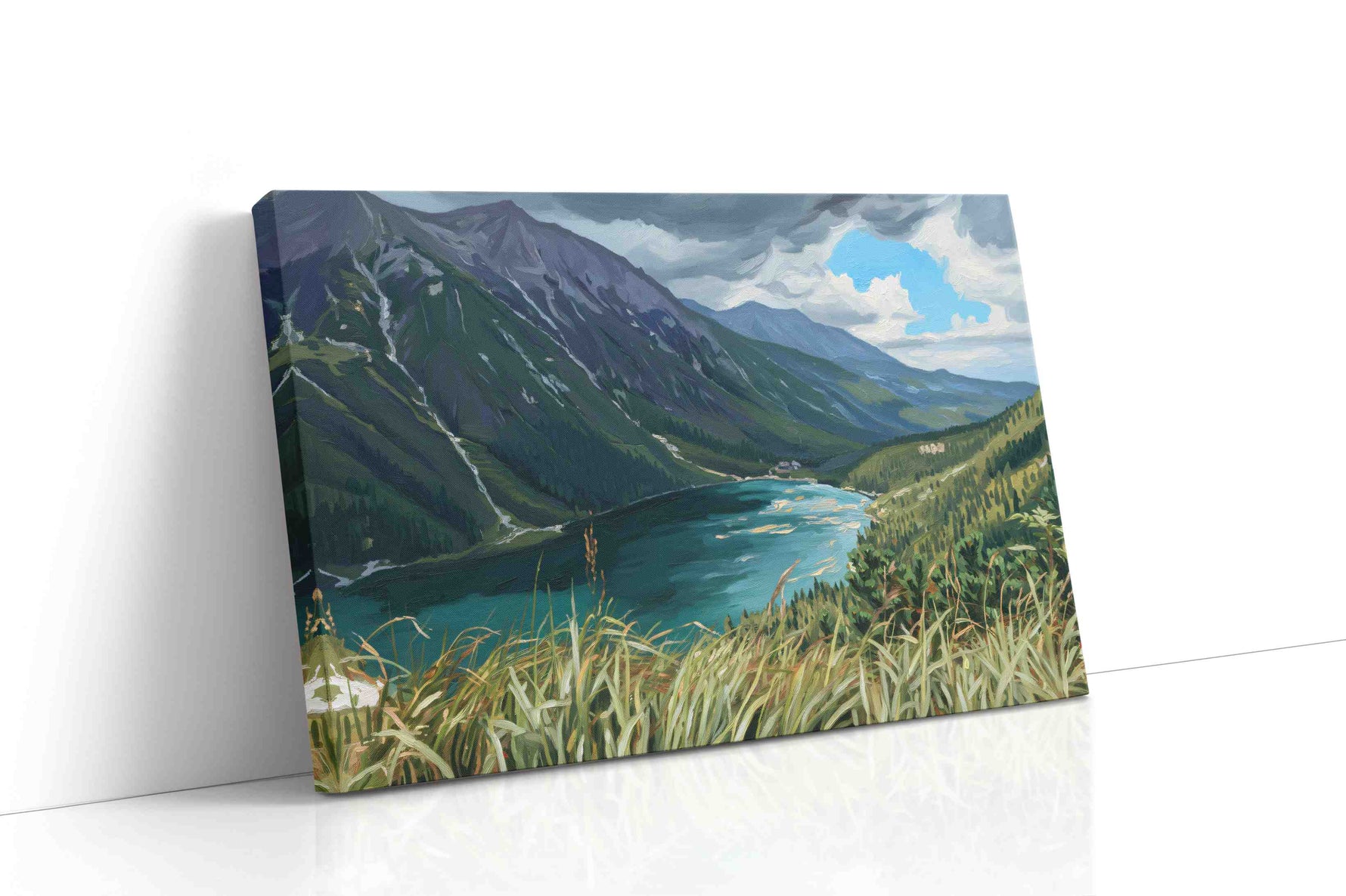 Whispers of the Alpine Lake landscape canvas print gallery-wrapped landscape canvas studio shot