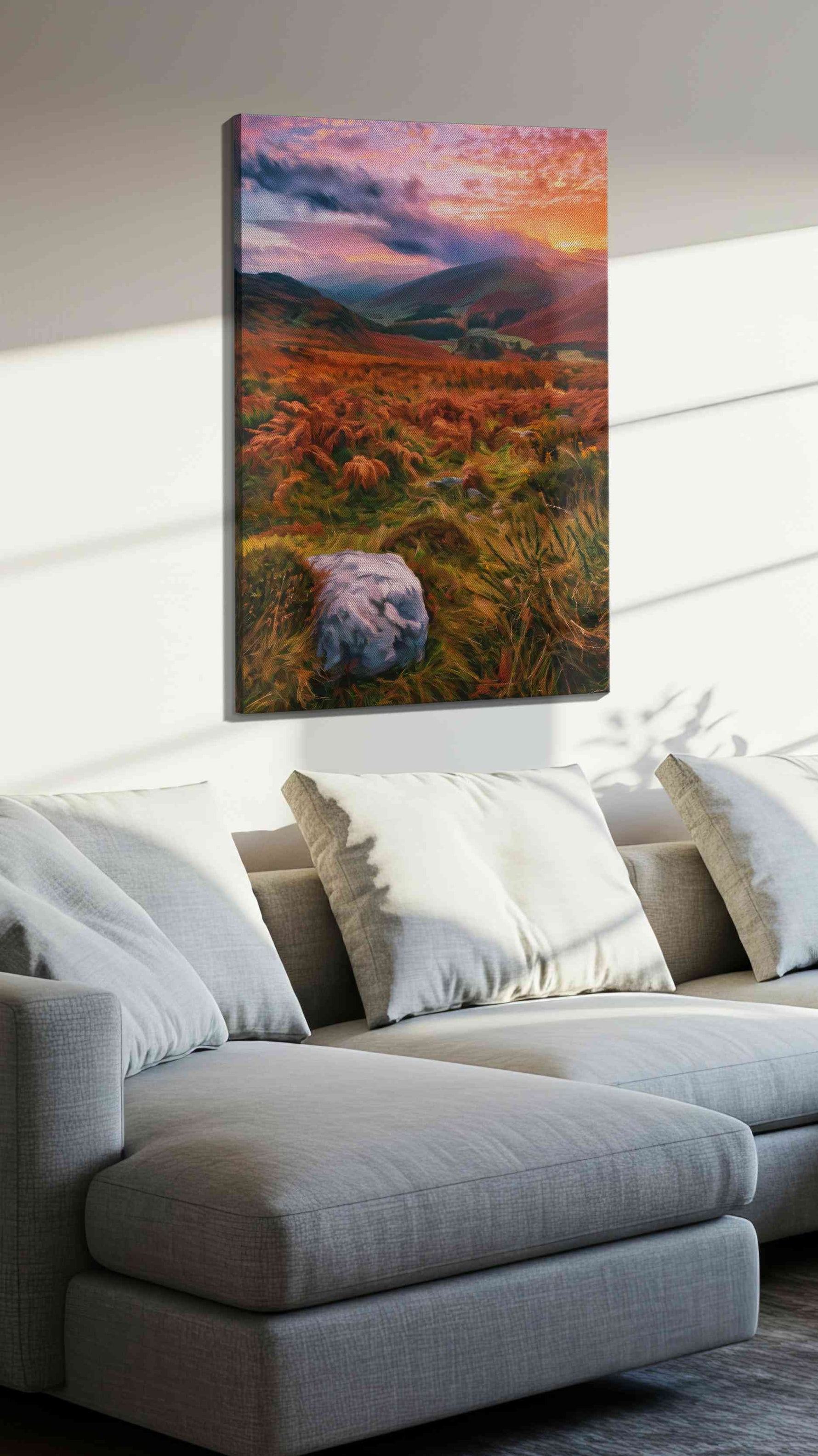 Whispers of the Autumn Horizon landscape canvas print, displayed in a living room