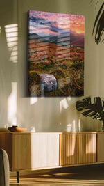 Whispers of the Autumn Horizon landscape canvas print, hanging on wall — in a hung canvas mockup