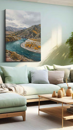 Whispers of the Autumn River landscape canvas print shown in a wall scene