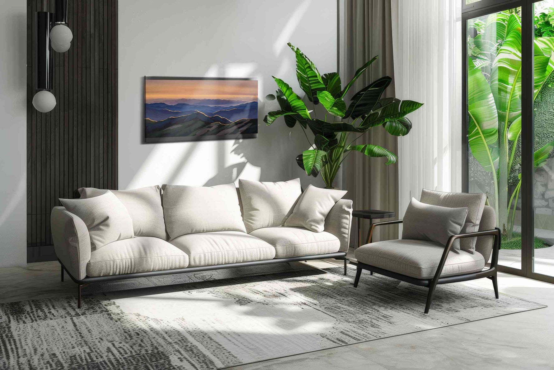 Whispers of the Dawn mountain canvas print in a modern interior mockup