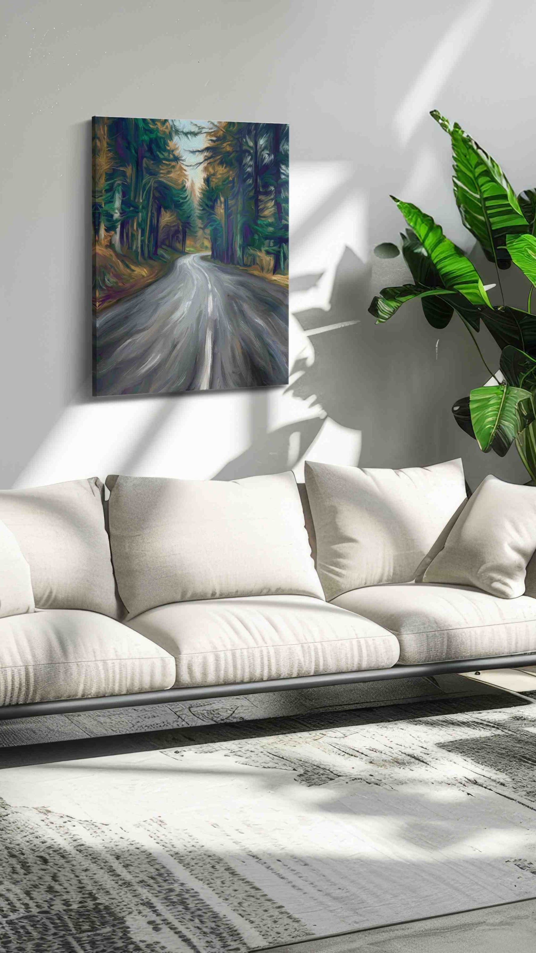 Whispers of the Forest Path landscape canvas print in a hung canvas mockup