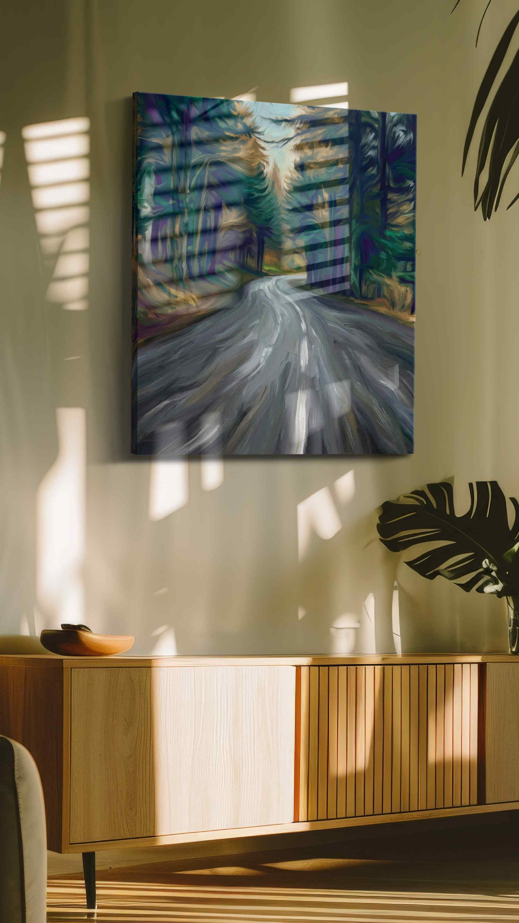 Whispers of the Forest Path landscape canvas print, hanging on wall