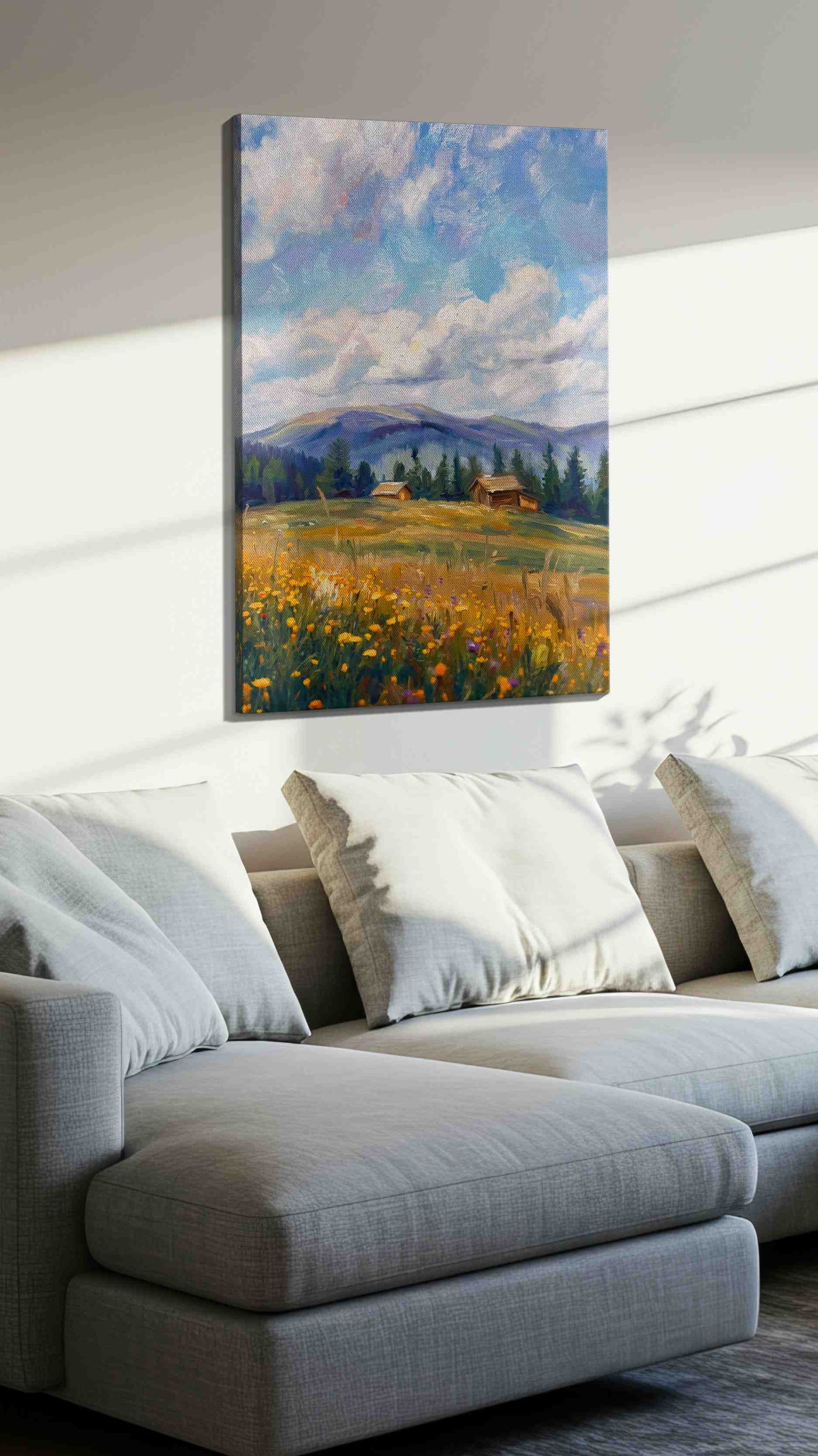 Whispers of the Meadows landscape canvas print, displayed in a living room