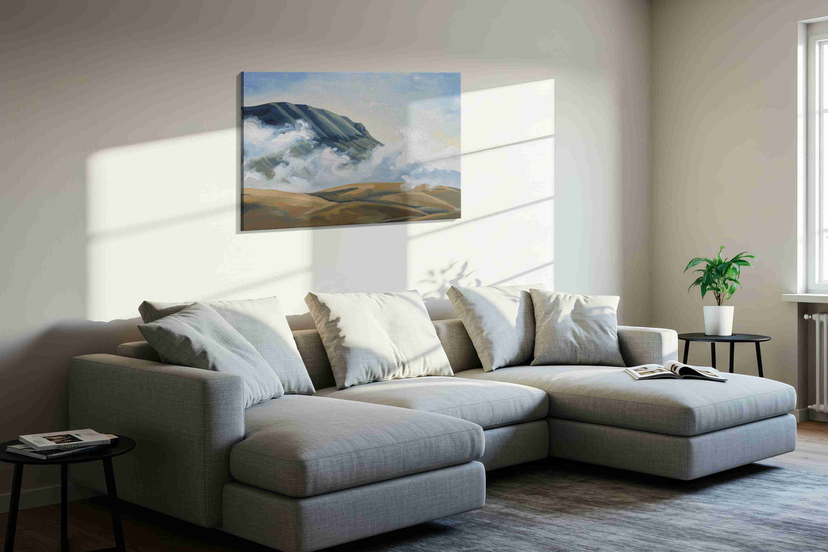 Whispers of the Mountain Sky landscape canvas print, displayed in a living room