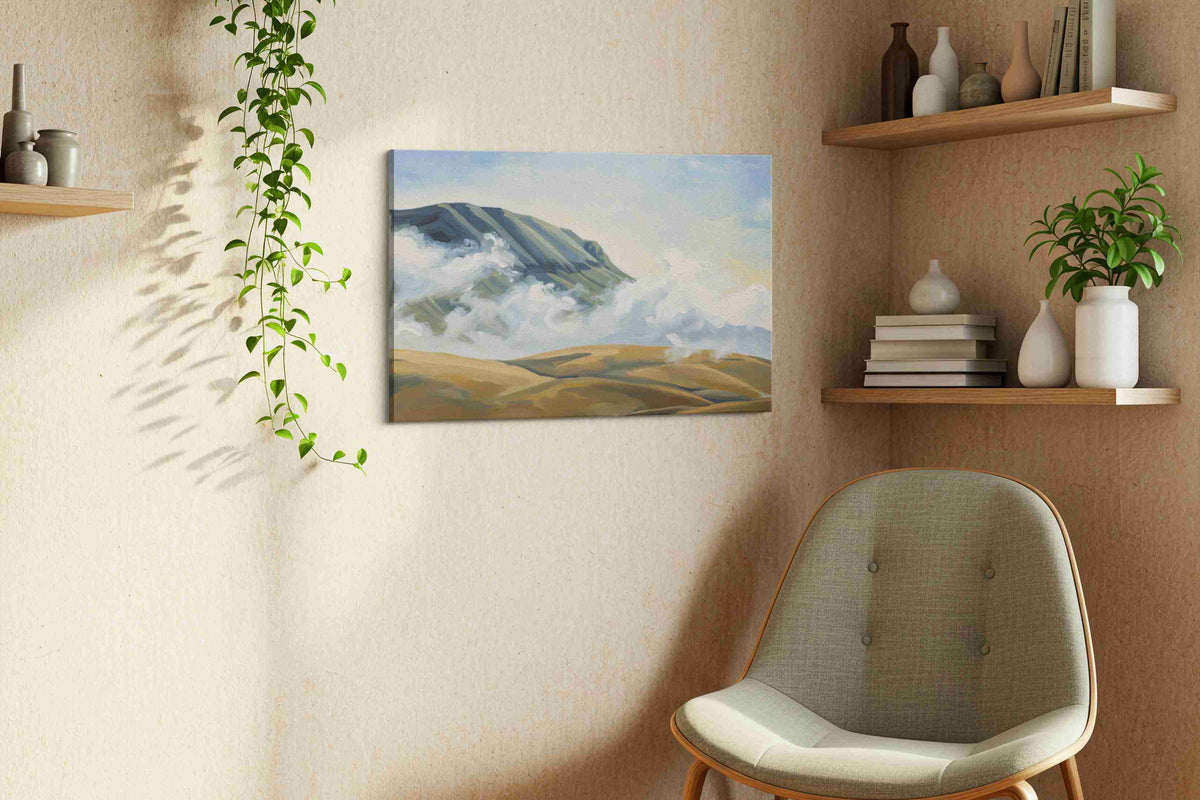 Whispers of the Mountain Sky landscape canvas print, hanging on wall — view 2