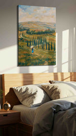 Whispers of the Tuscan Hills landscape canvas print, displayed in a bedroom
