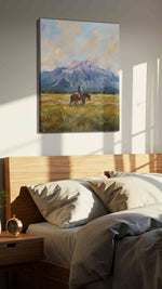 Whispers of the Wild Frontier landscape canvas print, displayed in a bedroom