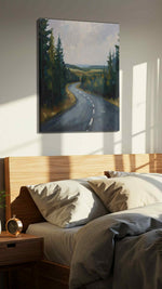 Winding Serenity landscape canvas print, displayed in a bedroom