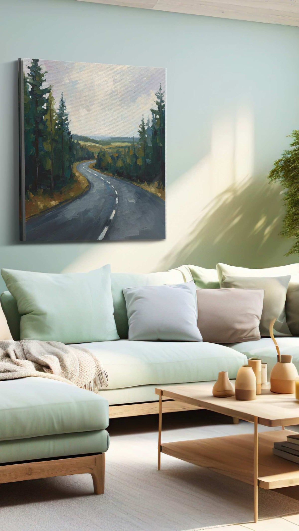 Winding Serenity landscape canvas print, hanging on wall