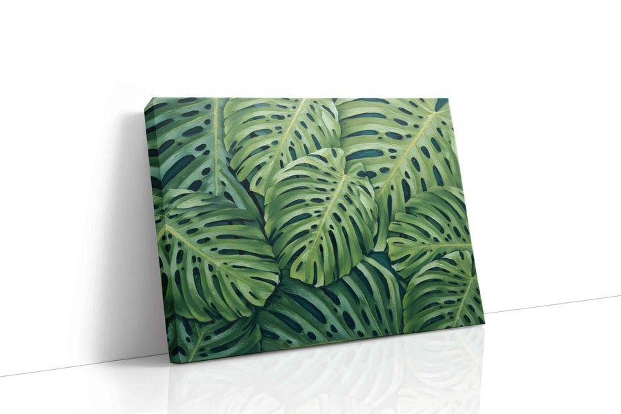 Monstera Dreamscape leaves canvas print gallery-wrapped landscape canvas studio shot