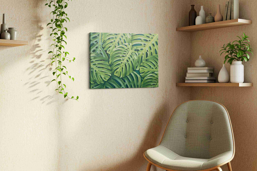 Monstera Dreamscape – leaves canvas wall art, gallery-wrapped, ready to hang