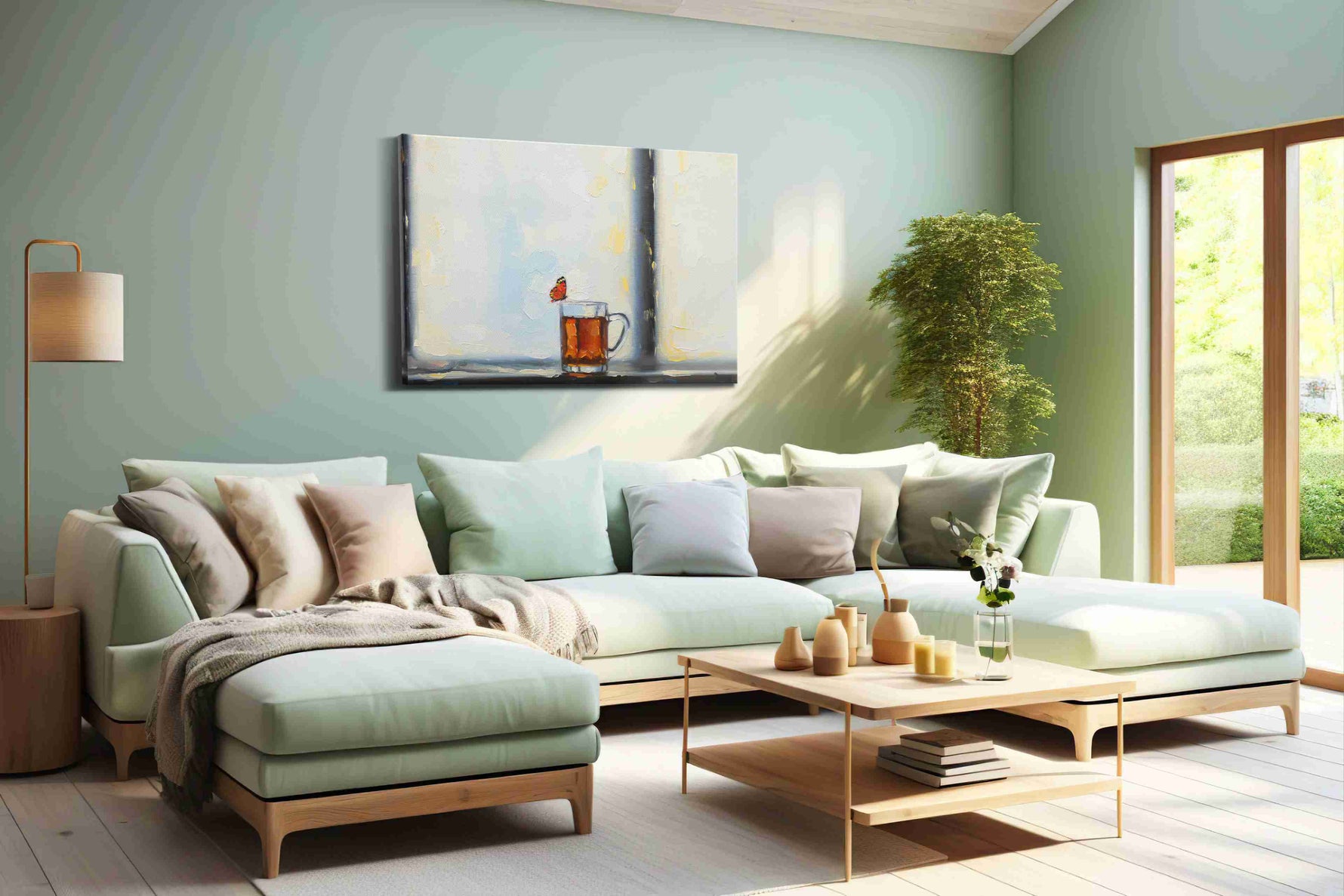 Whispers of a Morning Brew animals canvas print, hanging on wall