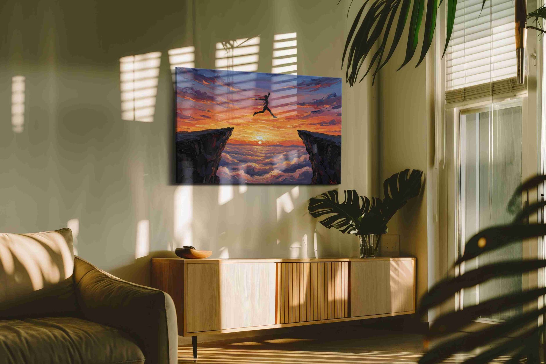 Leap of Determination sports canvas print in a contemporary interior mockup