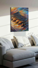 Celestial Keys Symphony music canvas print, displayed in a living room