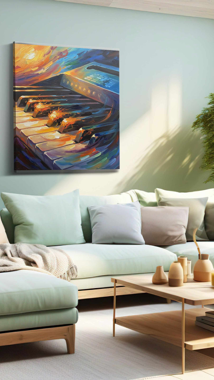 Celestial Keys Symphony music canvas print, hanging on wall